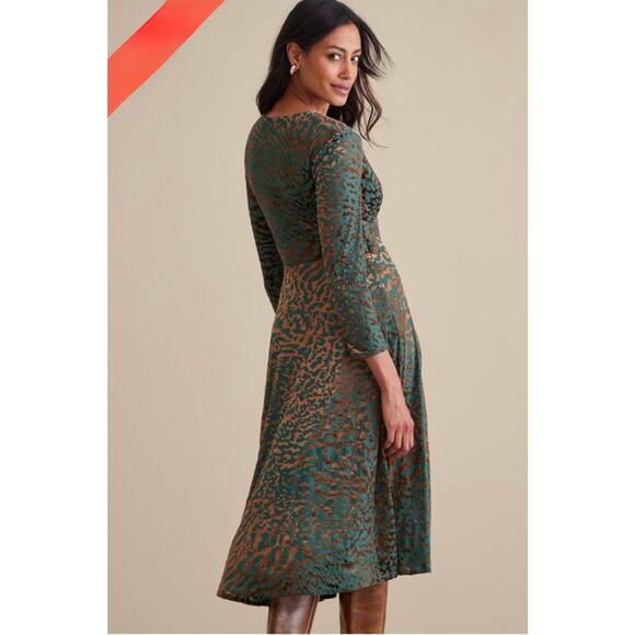 Soft Surroundings Shae Dress Velvet Burnout Animal Print Midi Large Petite - Picture 8 of 16